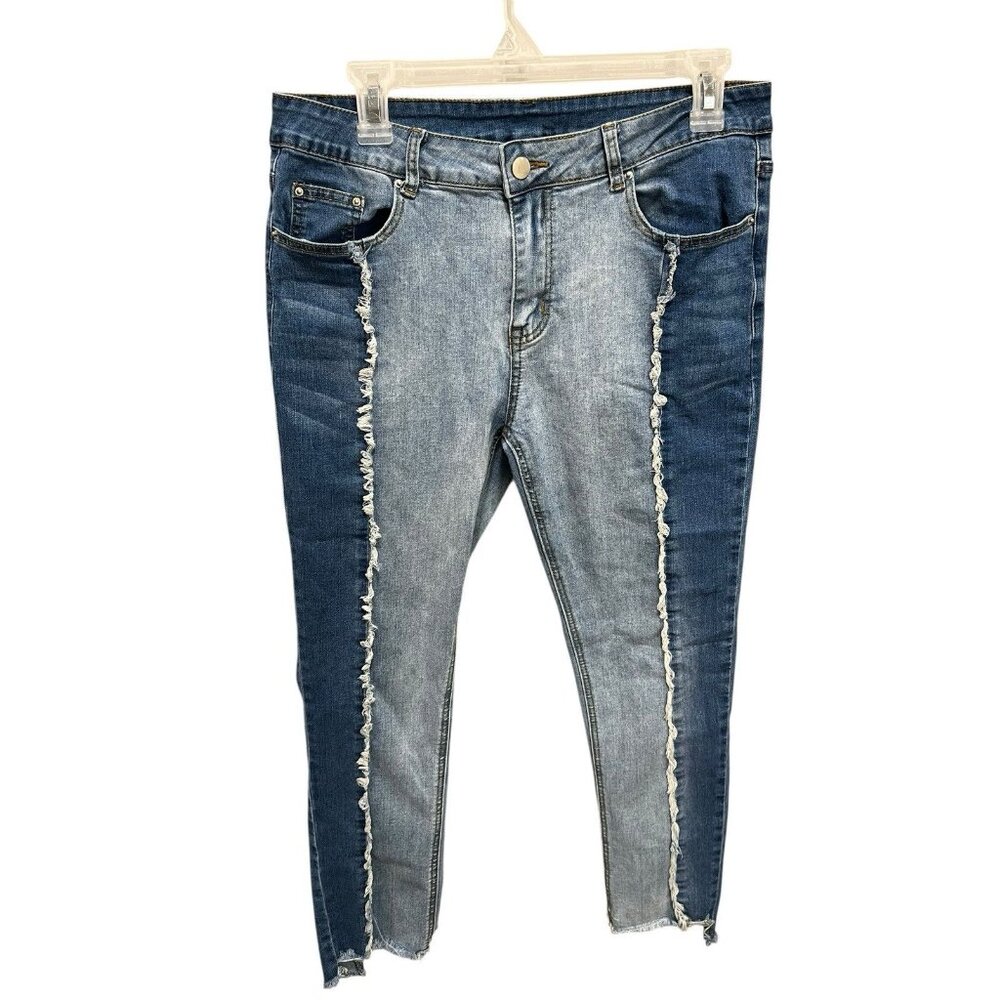 Hayden Women's Large (12/14) Two-Tone Jeans Skinny Fit Frayed Hem Color-Block